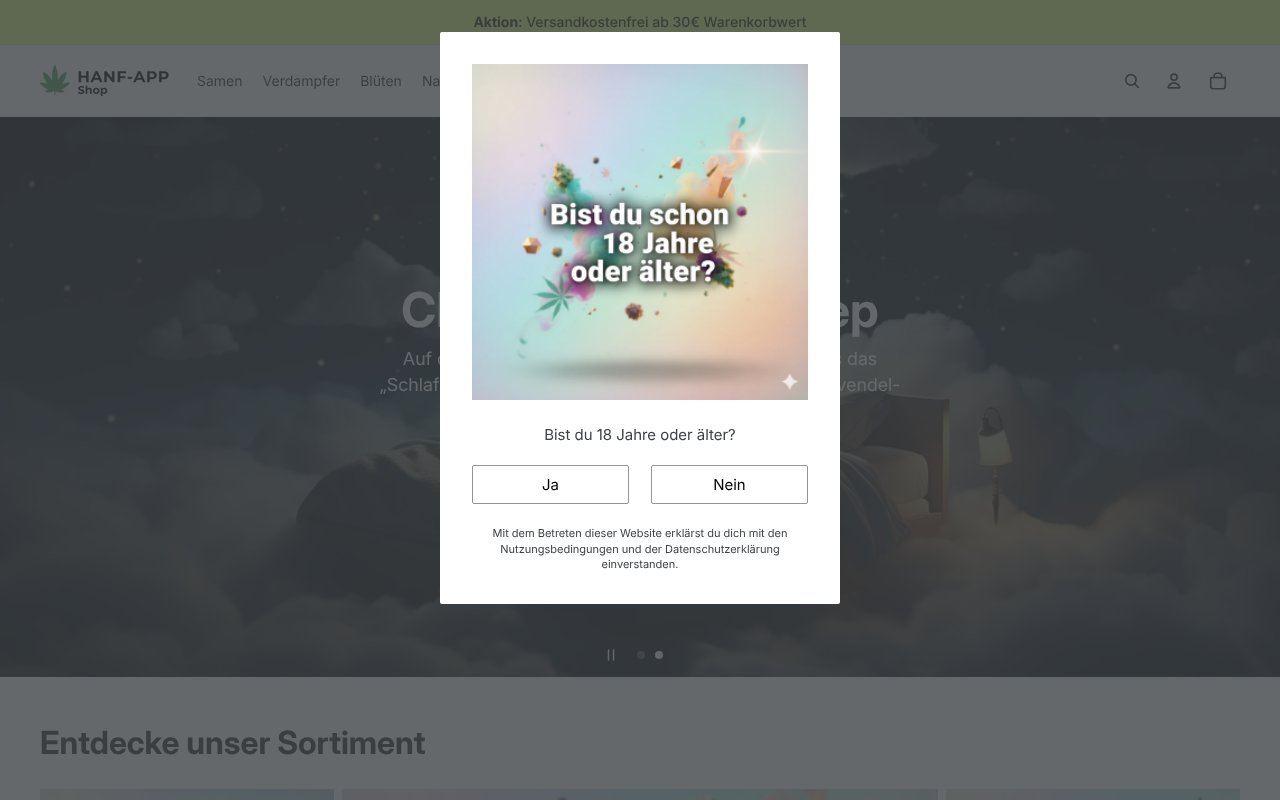 Screenshot von Hanf-App Shop