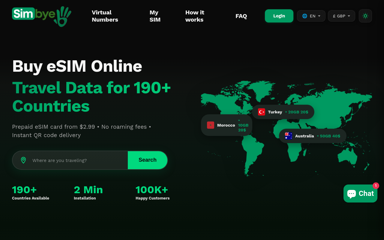 Screenshot von simbye.com