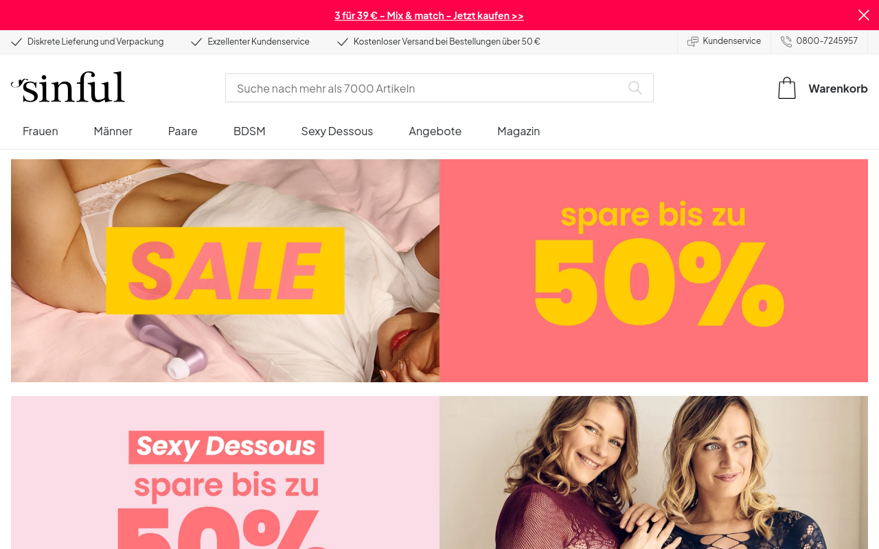 Screenshot von sinful.de