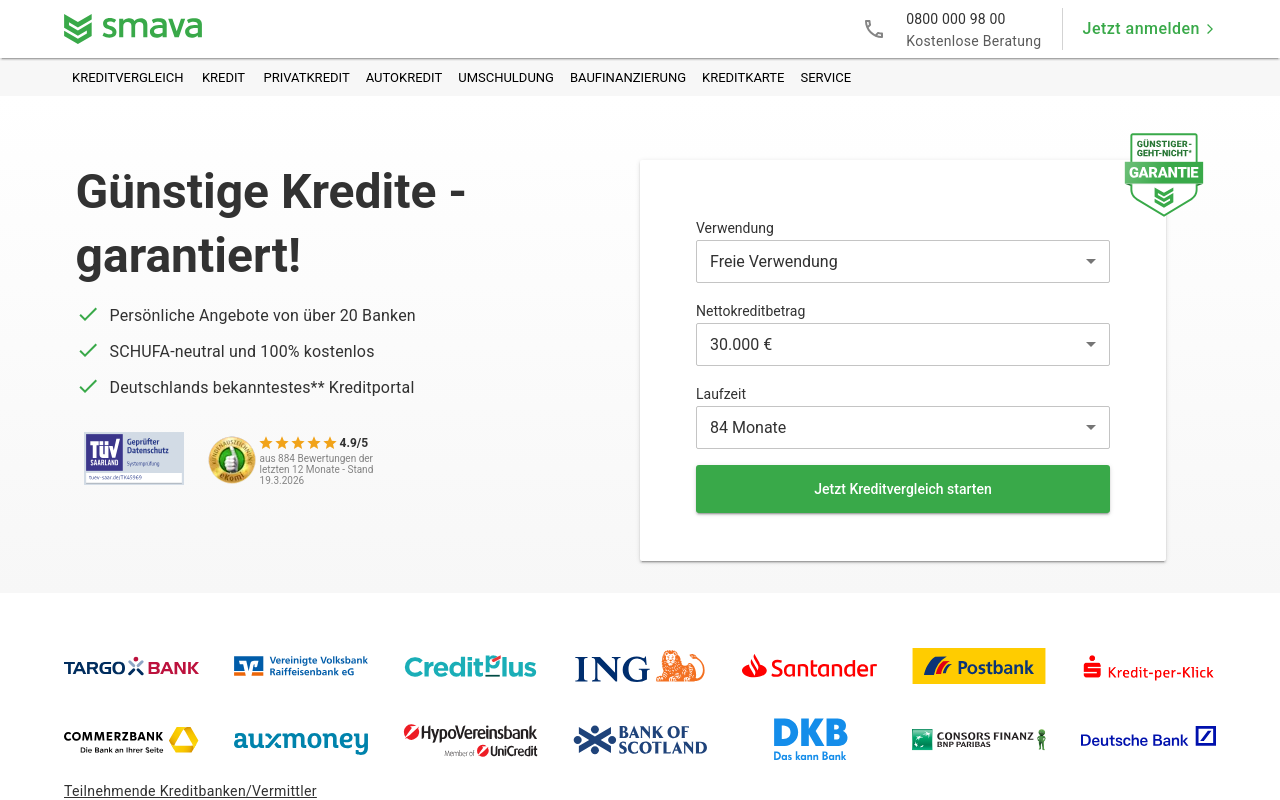 Screenshot von smava.de