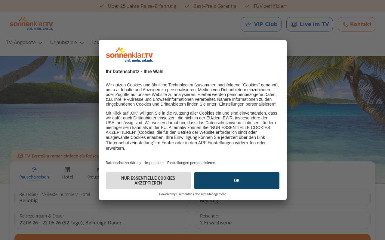 Screenshot von sonnenklar.tv