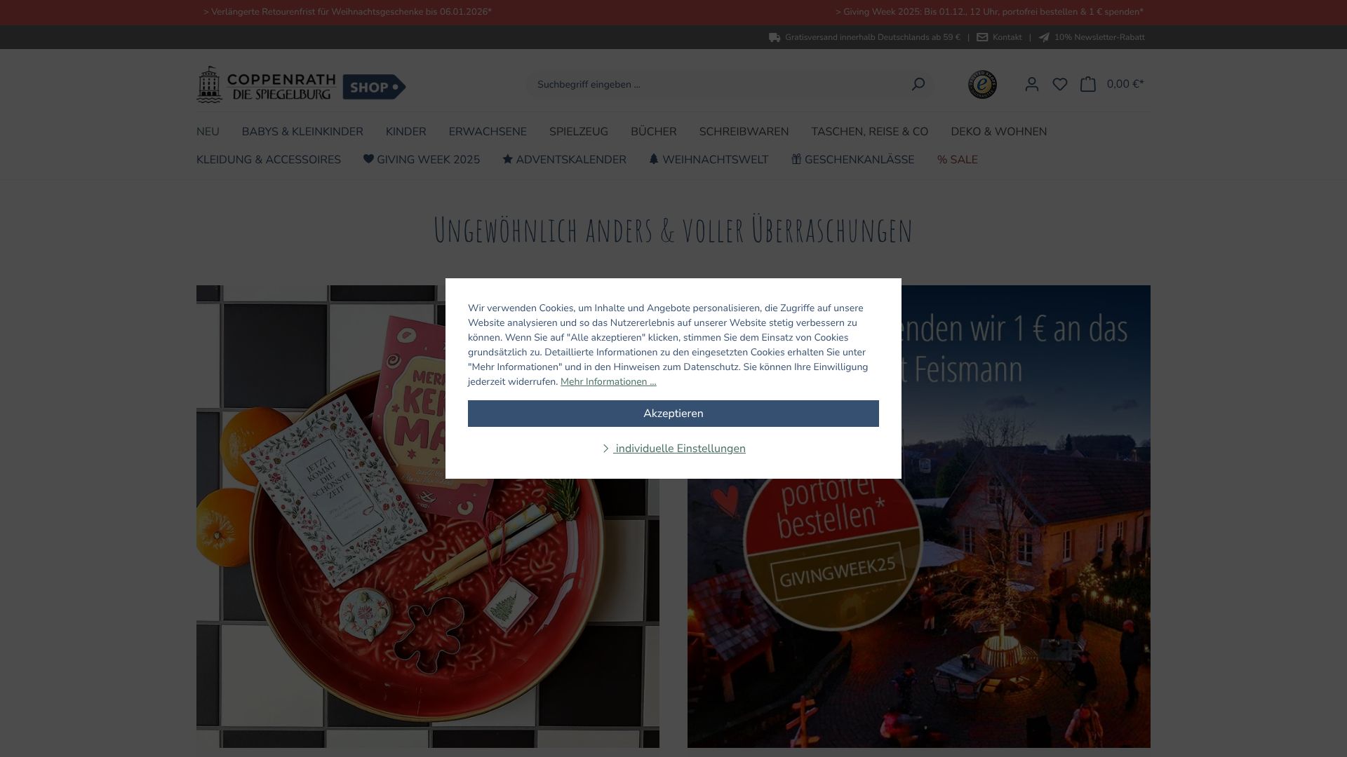 Screenshot von Spiegelburg Onlineshop