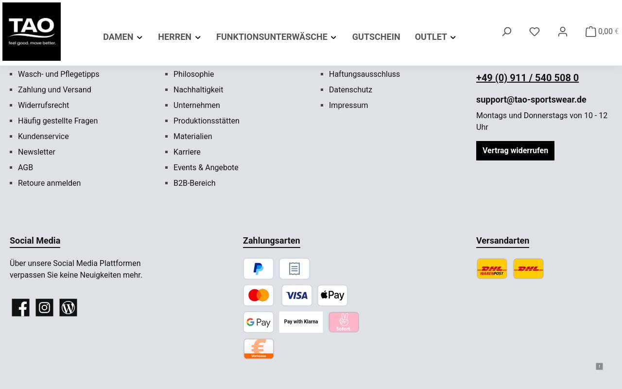 Screenshot von tao-sportswear.de