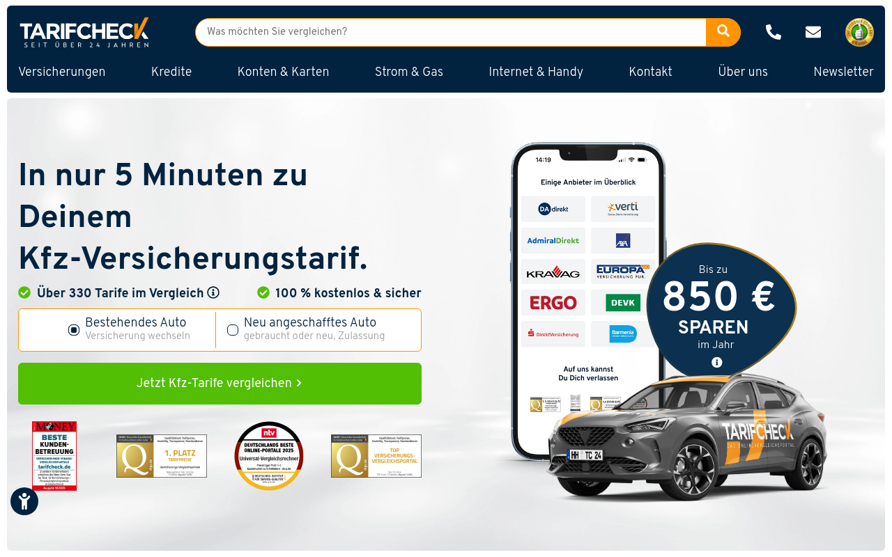 Screenshot von tarifcheck.de