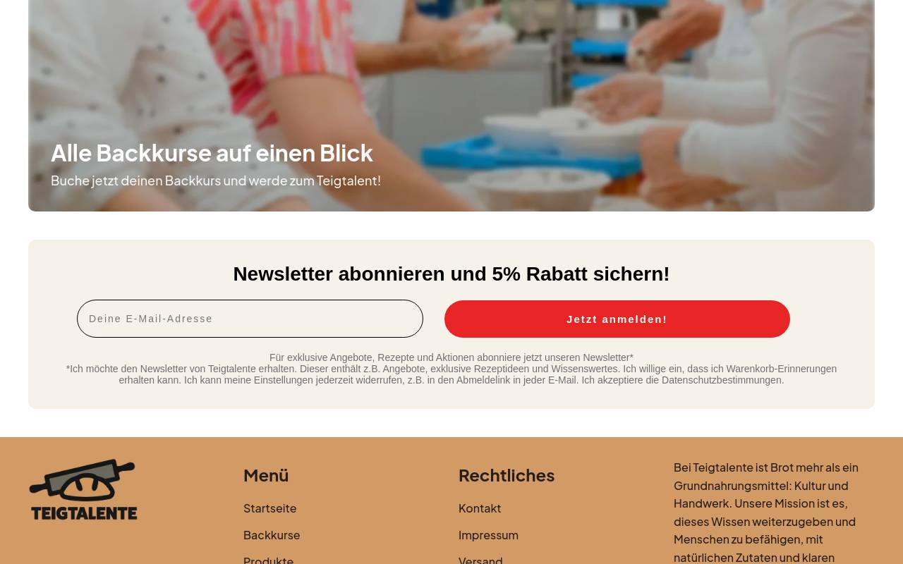 Screenshot von teigtalente.de