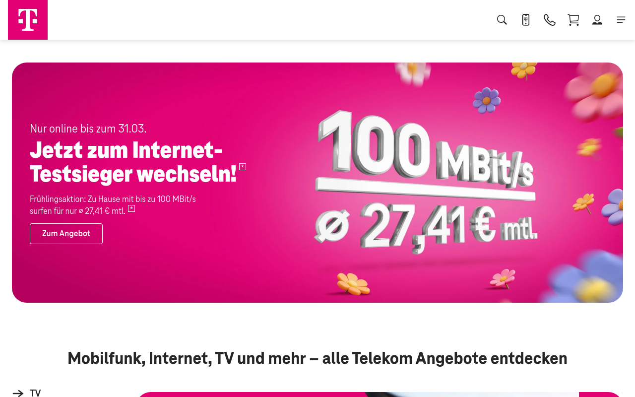 Screenshot von telekom.de