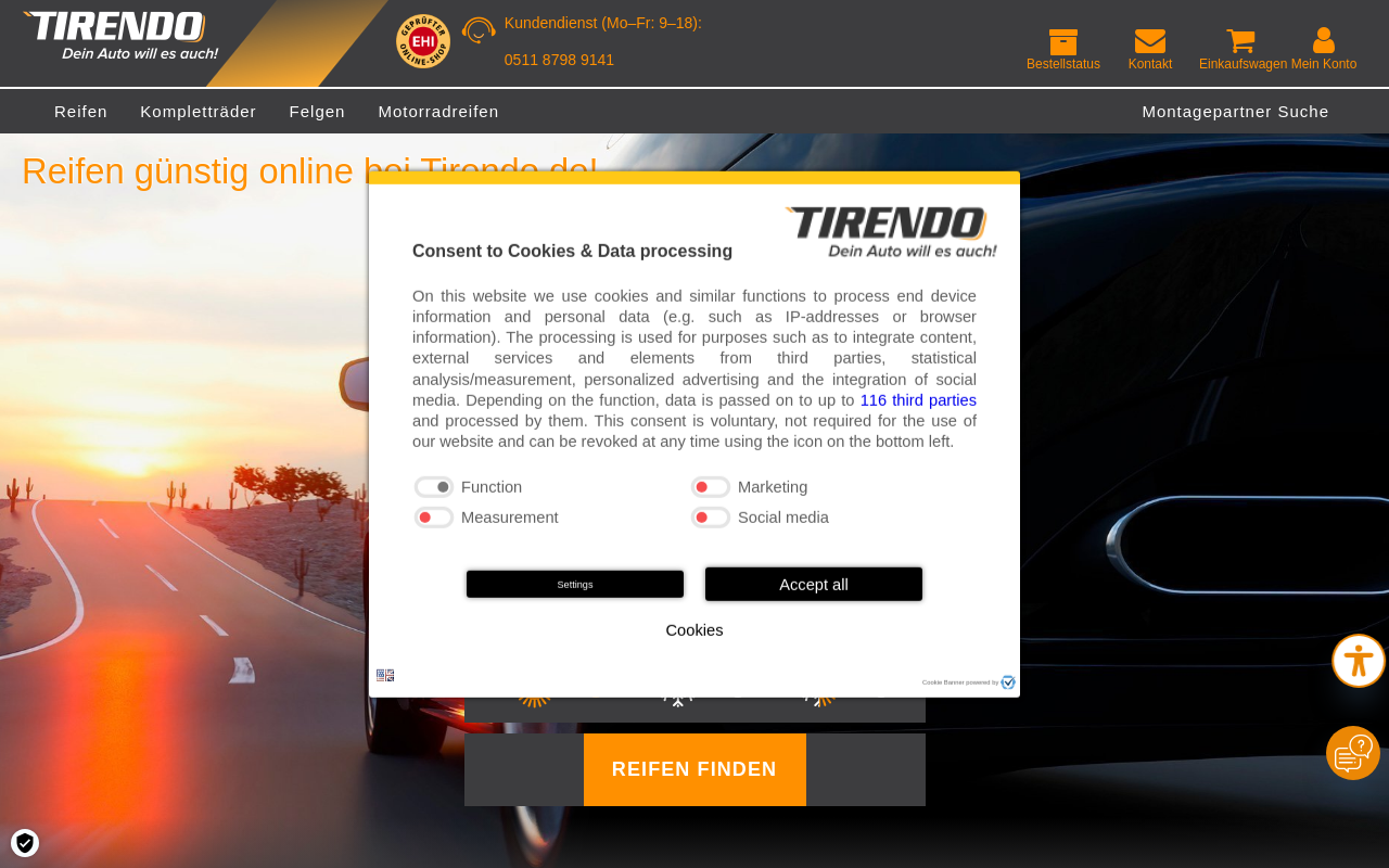 Screenshot von tirendo.de