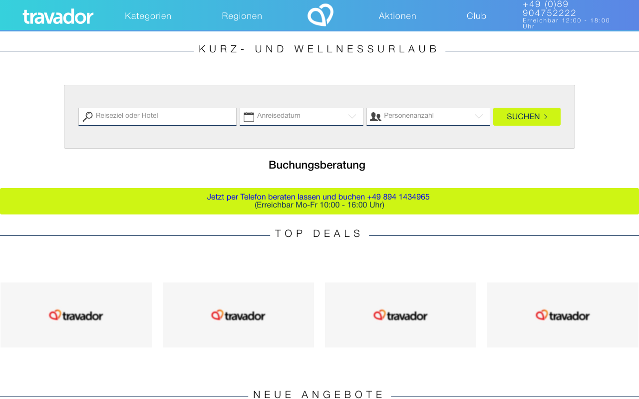 Screenshot von travador.com