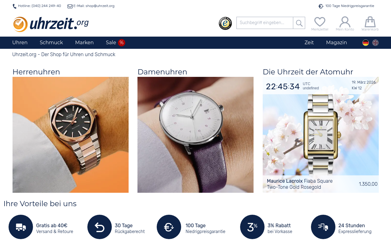 Screenshot von uhrzeit.org