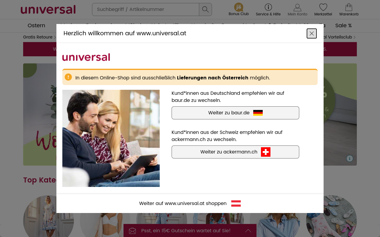Screenshot von universal.at
