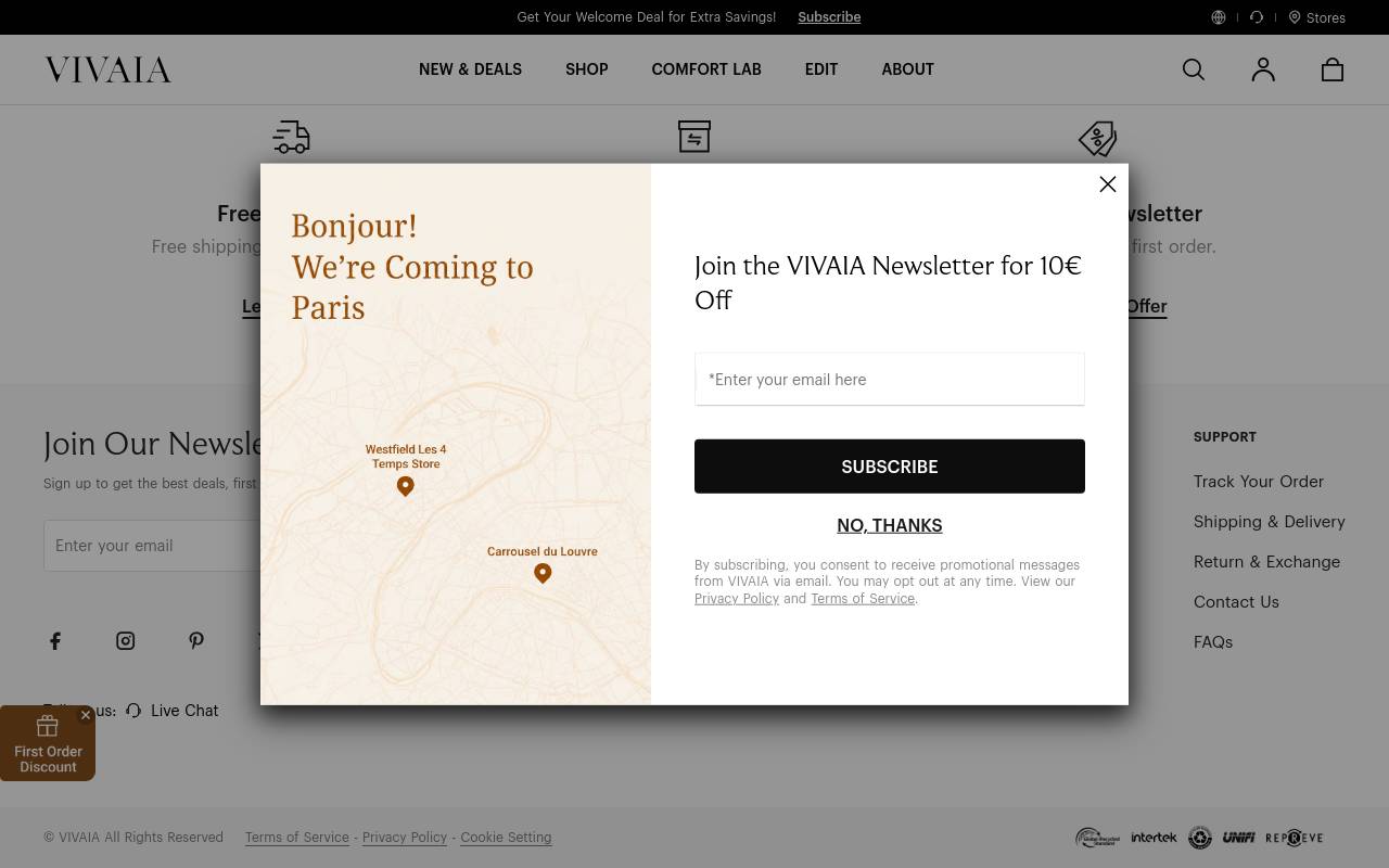 Screenshot von vivaia.com