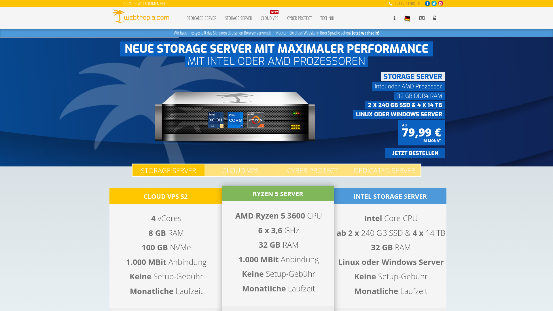 Screenshot von webtropia.com