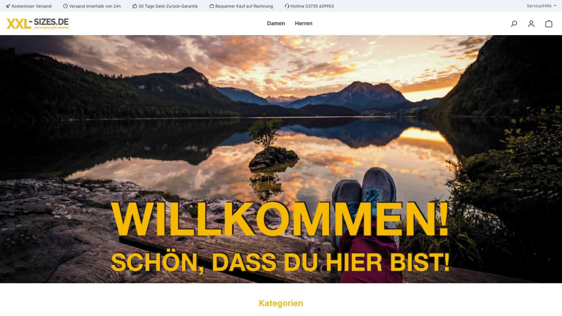 Screenshot von xxl-sizes.de