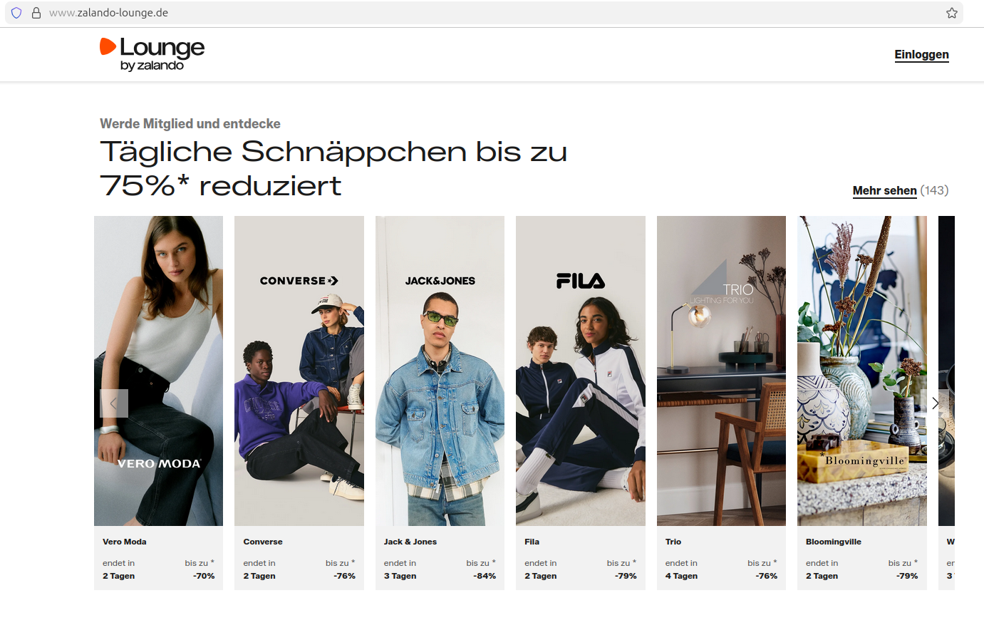 Screenshot von zalando-lounge.de