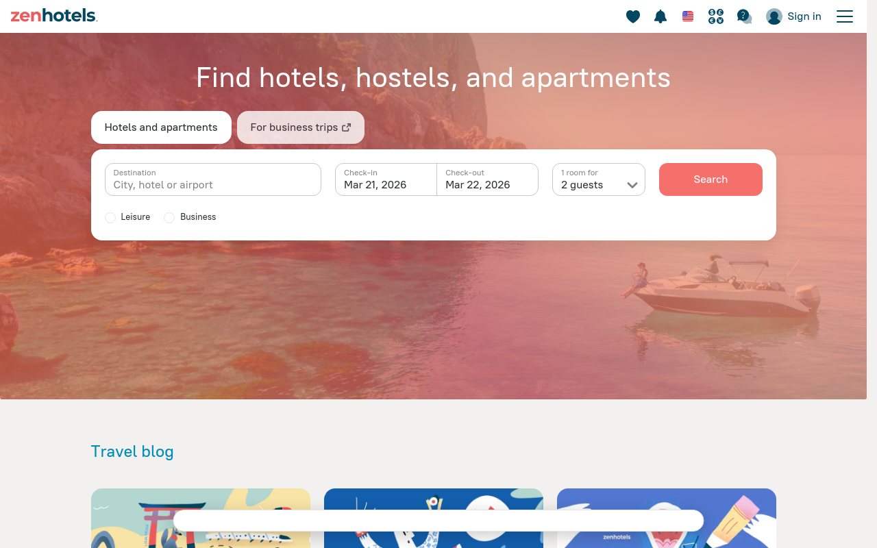 Screenshot von zenhotels.com