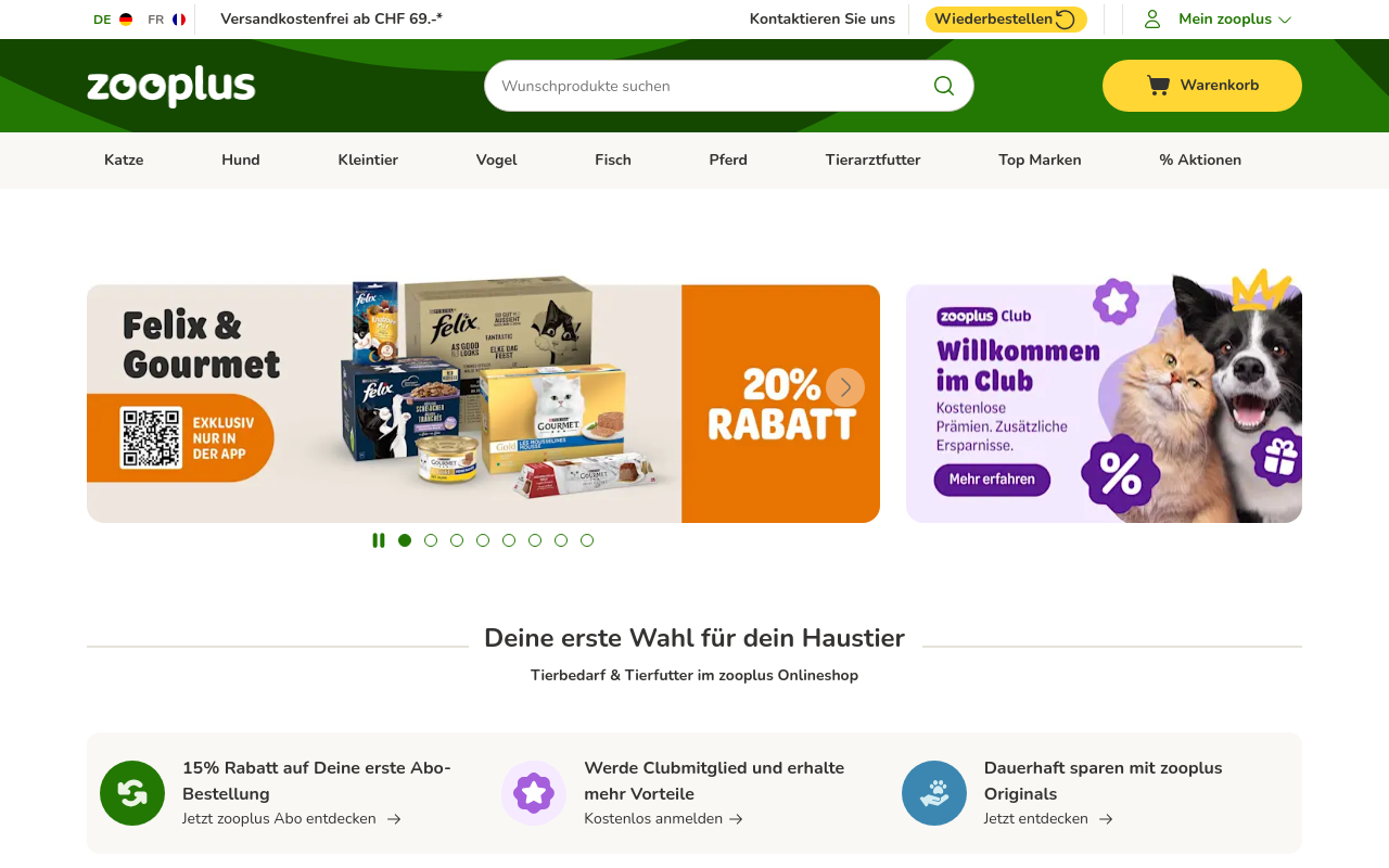 Screenshot von zooplus.ch