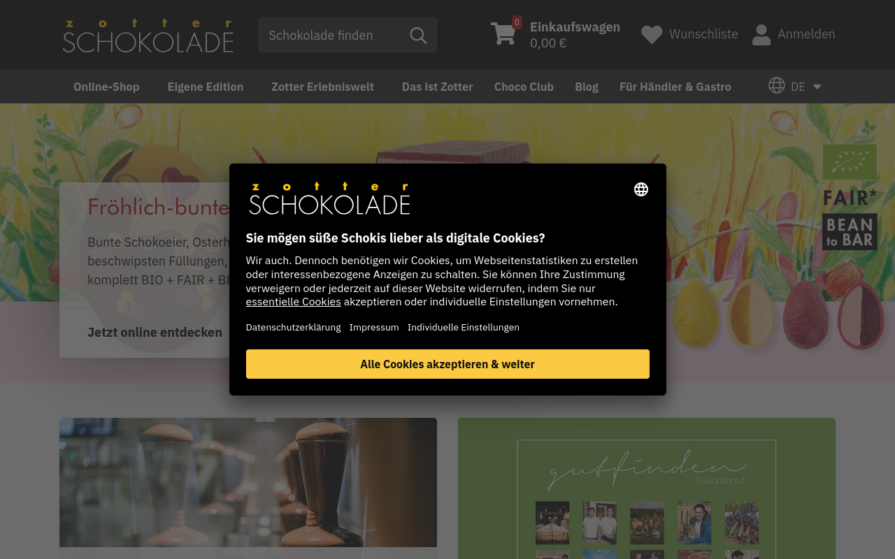 Screenshot von zotter.at