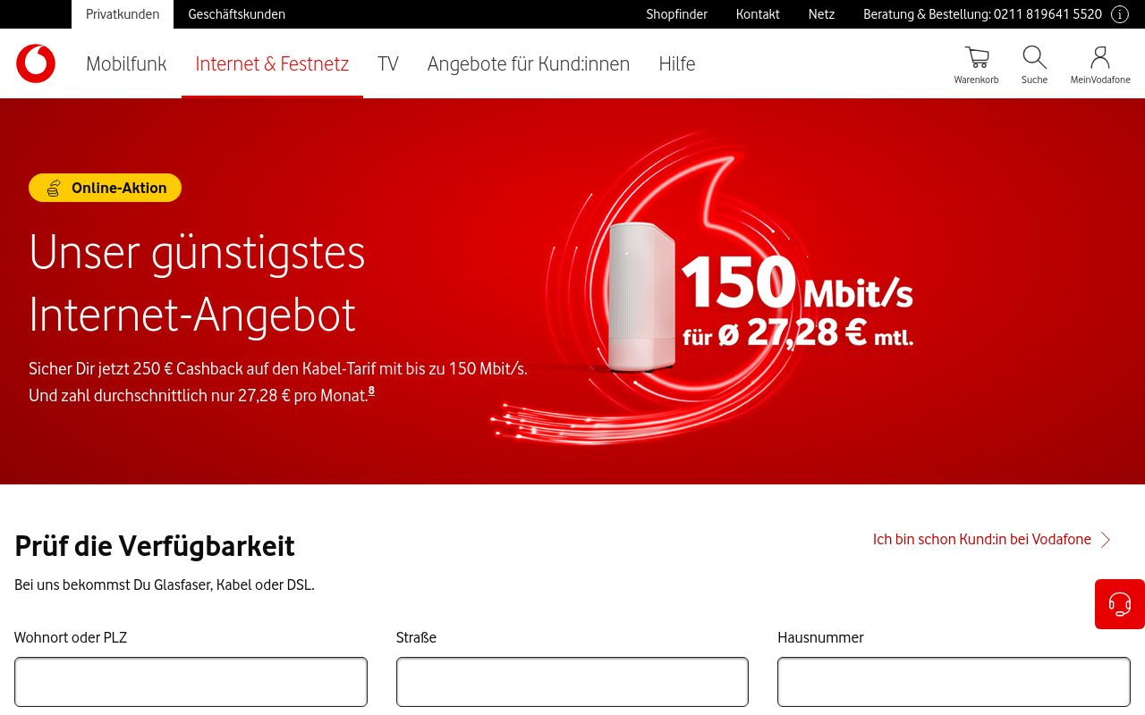 Screenshot von zuhauseplus.vodafone.de